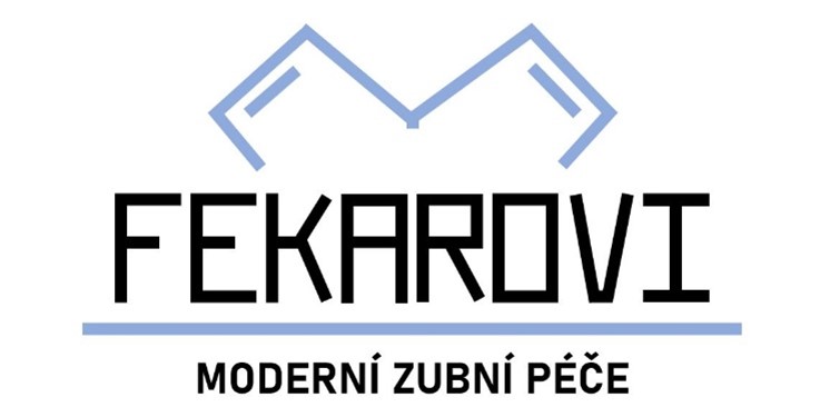 Logo soukromé zubní ordinace Fekarovi. Nápis Fekarovi Moderní Zubní Péče.